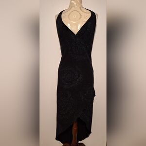 Le Chateau Blue Black Sparkle High To Low Dress